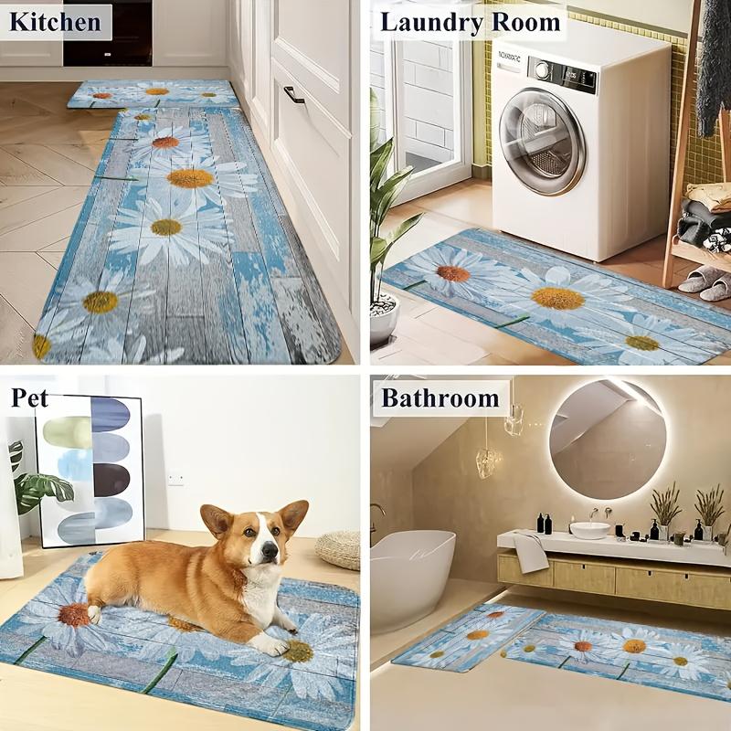 1Pcs Anti Fatigue Kitchen Rugs,  Small Daisy Print Waterproof Non-Slip Thick Cushioned Kitchen Mat Heavy Duty Comfort Standing Mat for Kitchen