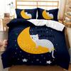 Cozy 2/3 Comfortable Down Quilt Cover & Pillow Cover Bedding - Fashionable Cute Cartoon Cat Print for Kids' Rooms