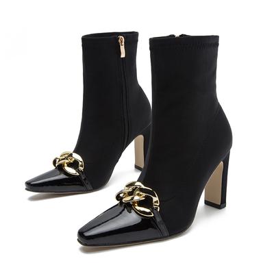 High Heels And Ankle Women 'S Boots Pointed Toe Shoes Fashion Comfortable Elastic Fabric Women Elegant Party Boots With Metal