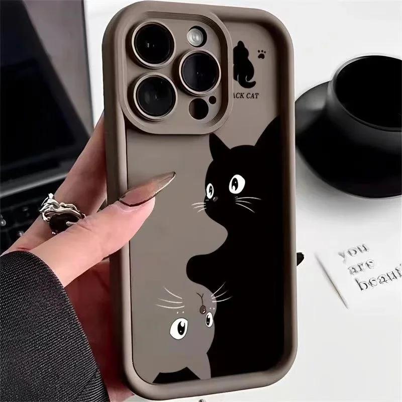 INS Cartoon Black Cat Phone Case For Xiaomi Redmi Note 13 12 Pro Plus 4G 5G 13C 12C 14C 10C A3 Silicone Anti-falling Cover Couqe