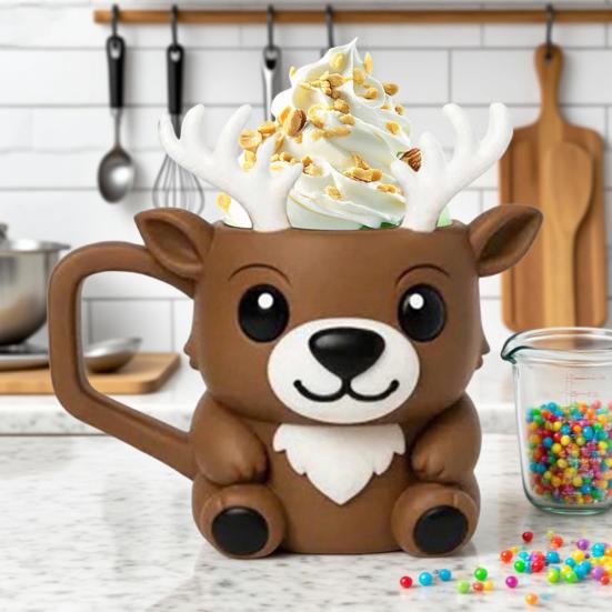 Christmas Deer Ice Cream Pint Holder with Spoon Cute Animal Cooler Sleeve Leak Proof Popsicle Cozy Beer Can Holder Deer Lover Gifts