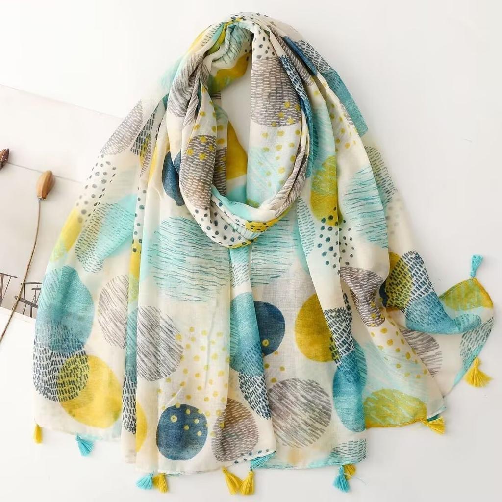 1 Spring And Summer New Bali Yarn Color Printed Scarf Literary Versatile Thin Ethnic Style Shawl Scarf