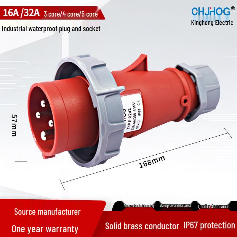 IP67 Waterproof 4-Pin 32A Industrial Plug Socket, Surface/Flush Mount Aviation Connector JH0242