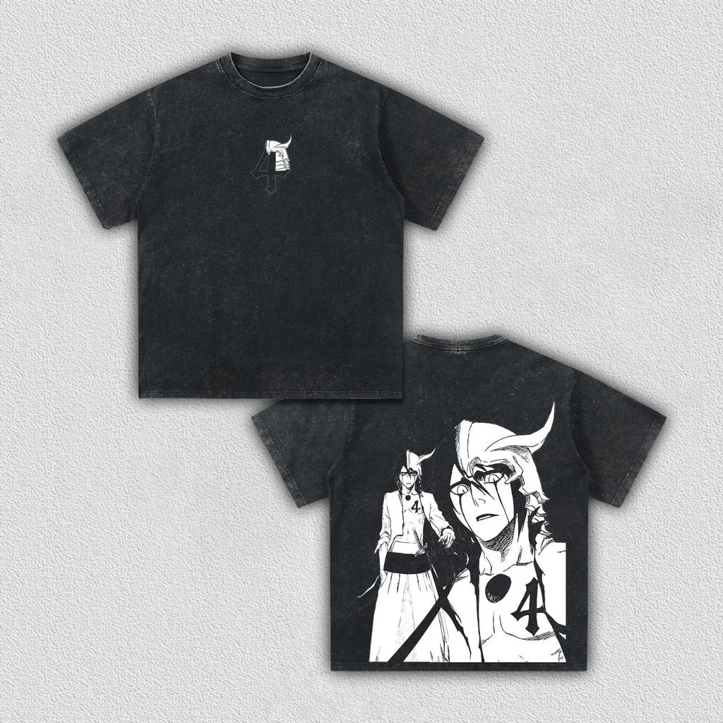 Hot Manga BLEACH Ulquiorra Cifer Retro T-shirt Vintage Washed Oversized T Shirt Men Clothing Harajuku Casual 100% Cotton Tee Top