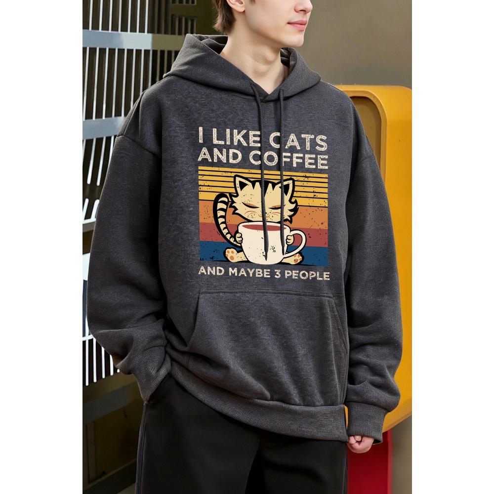 Dámská mikina s kapucí Y2K s roztomilým kočičím vzorem pijícím kávu, fleecová módní mikina, oversized, streetwear, podzimní, měkké mikiny s kapucí