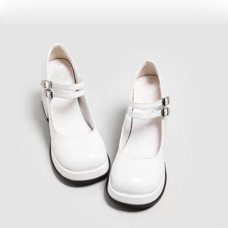 One-word buckle single shoes women's black thick heel high heels French Mary Jane shoes platform spring and summer new wedding dress bridesmaid shoes
