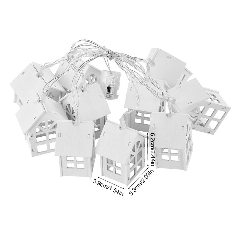 2M 10LED Christmas Wooden House LED Fairy Light String 2025 New Year Home Hanging Garland Xmas Tree Ornaments Decoration Lamp