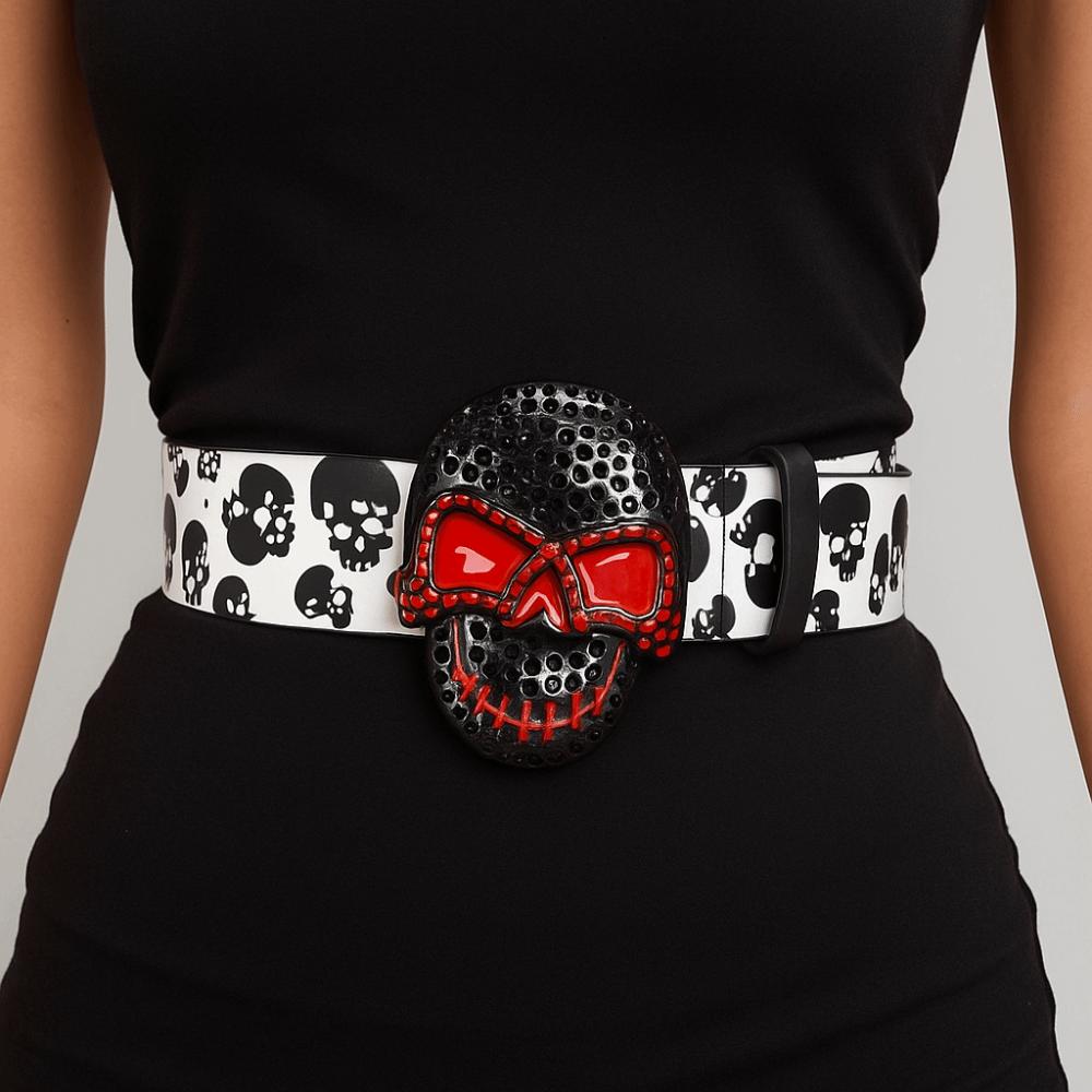 Pu Leather Skull Print Belt Punk-Style Halloween Skeleton Waistband  Jeans Decoration