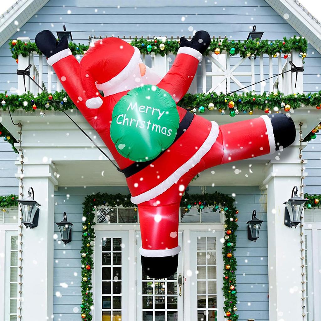 6FT Xmas Inflatable Decorations Green Bag Climbing Santas with 5 Built In LED Lights for Outdoors