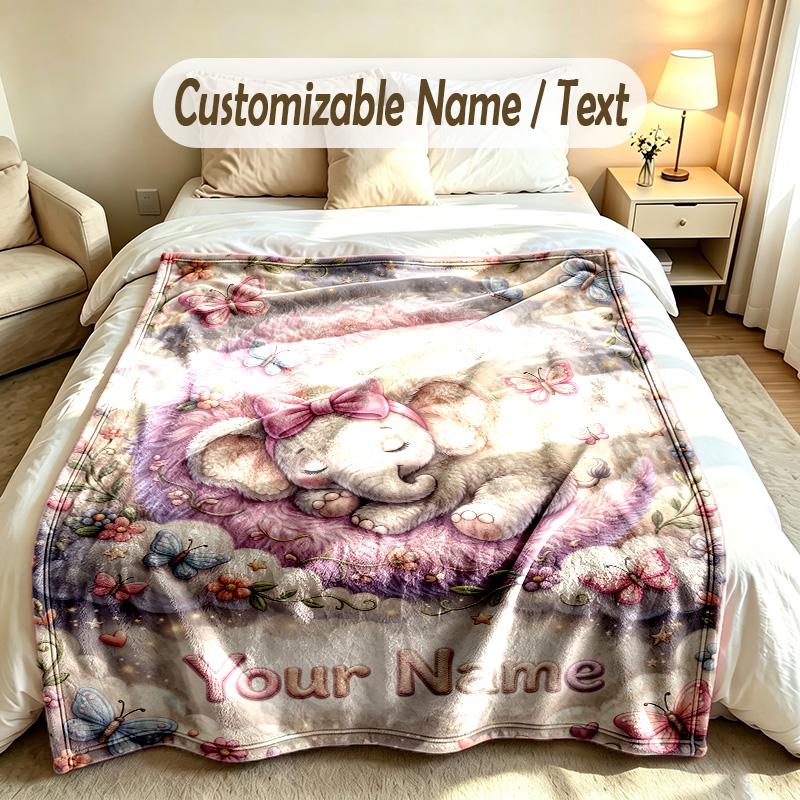 Elefanten-Thema Weiche Decke Personalisierter Benutzerdefinierter Name Textdruck Warme Decke Zuhause Sofa Schlafzimmer Dekoration