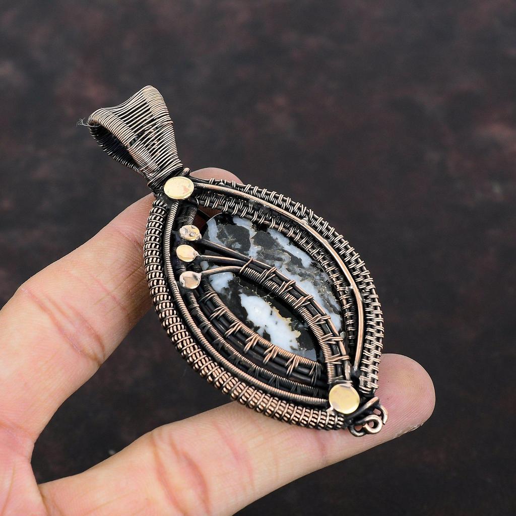 White Buffalo Turquoise Pendant Copper Wire Wrapped Pendant Handmade Jewelry Genuine Gemstone Pendant Copper Jewelry Unique Pendant for Gift