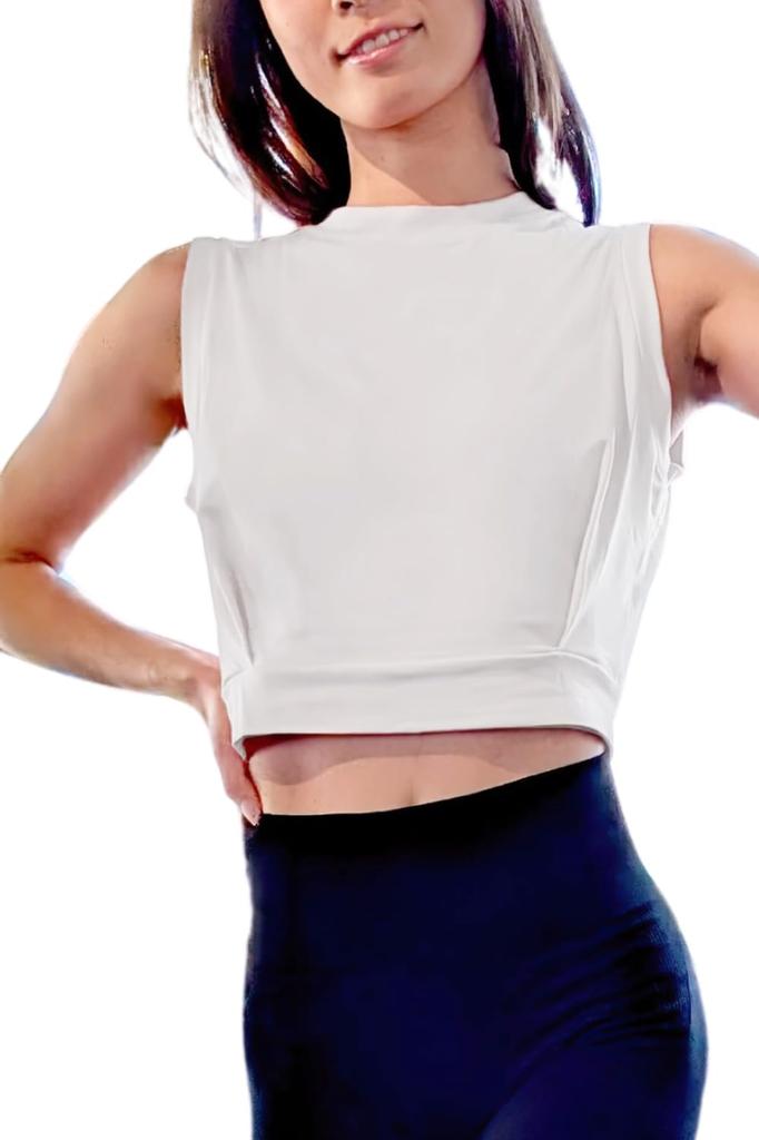 VEROMAN Yoga Short Top, Training, Sleeveless, Length, ppi-nsc026 (White, Small)