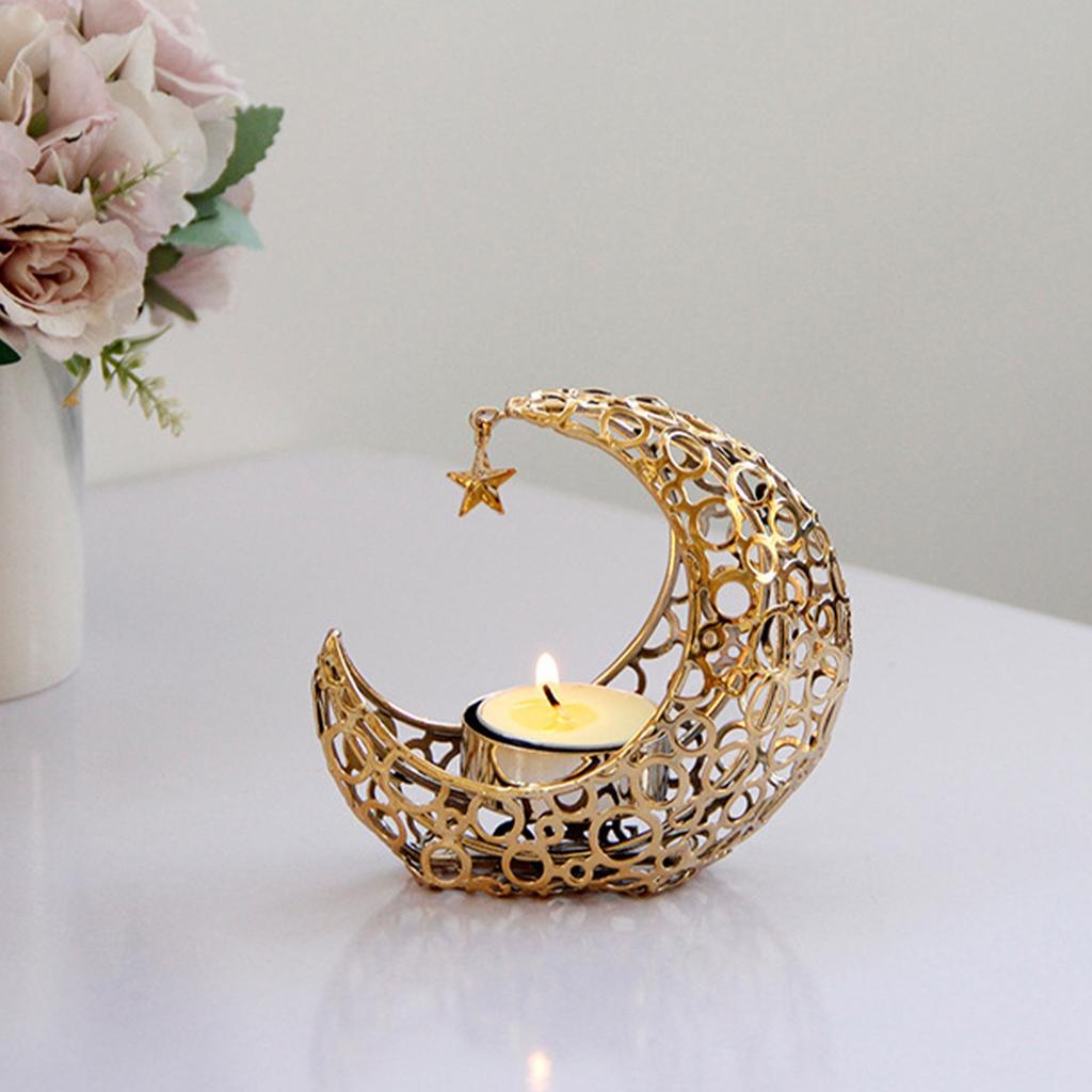 Moon Candle Holder Iron Decorative Tealight Candle Holder for Wedding Party Home Decor Table Centerpiece Black