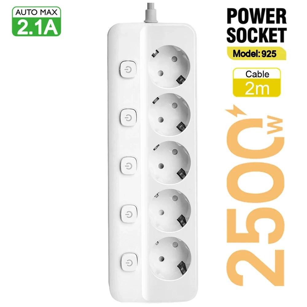 Strip Power Eu Plug Ac Outlets Multitap Socket Extension Cord Electrical Independent Control Switch Network Filter Adapter
