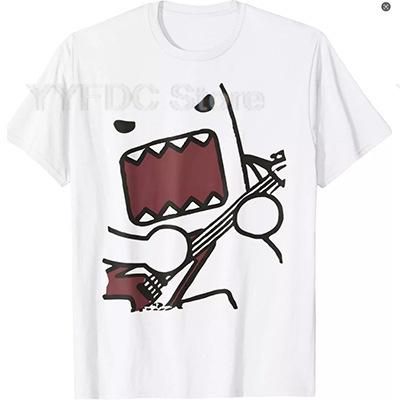 Retro Guitar Playing Domo T Shirt Harajuku Fashion Cartoon Print Tshirt Unisex Women Summer Cotton Round Neck Short Sleeve Tee Top