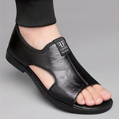Men's Leather Sandals Breathable Open-Toe Casual Summer Beach Shoes