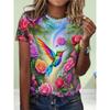 Hot Selling Recommendation! Colorful Hummingbird Flower T-shirt, Loose and Slimming, Breathable Short Sleeved, Women's 3D