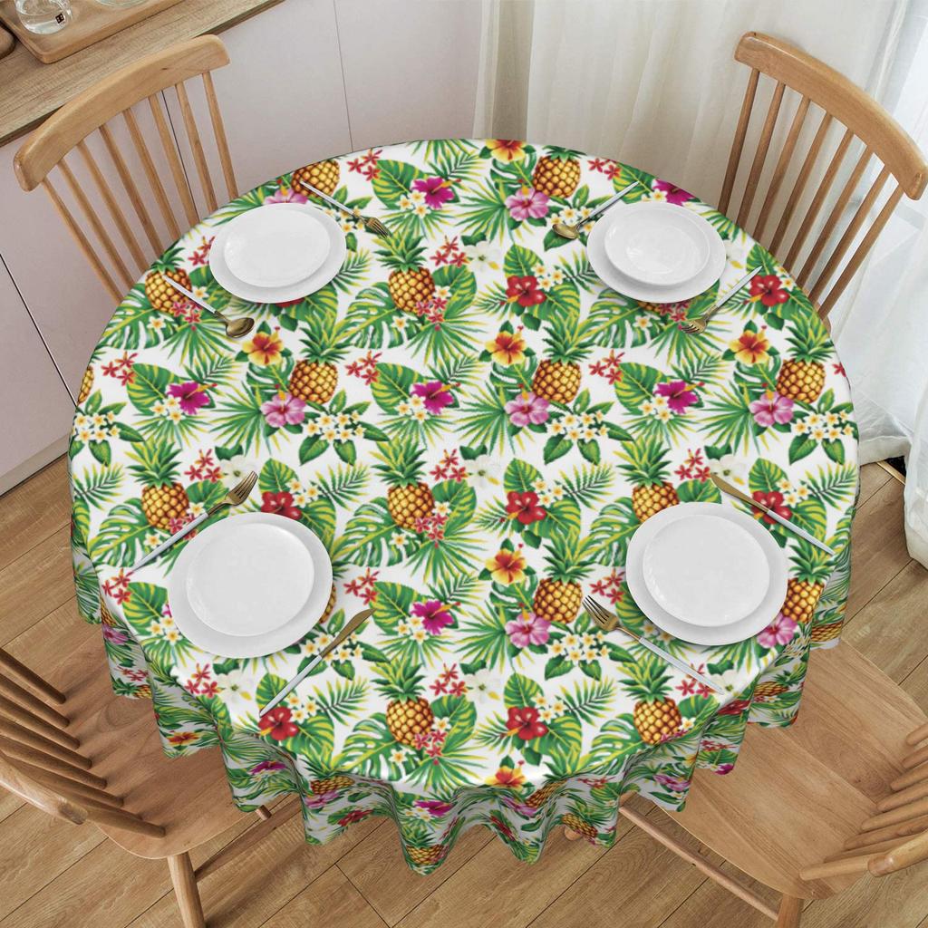 Pineapple Palm Leaves Floral Round Tablecloths 60 Inches Hawaiian Tropical Pineapple Table Cover for Wedding Table Cloth