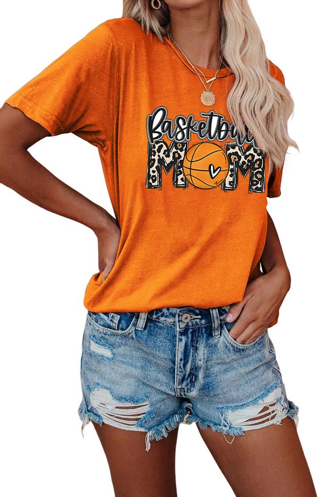 Summer crewneck Tshirt basketball mom print new loose fashion shortsleeved top Womens casual pullover