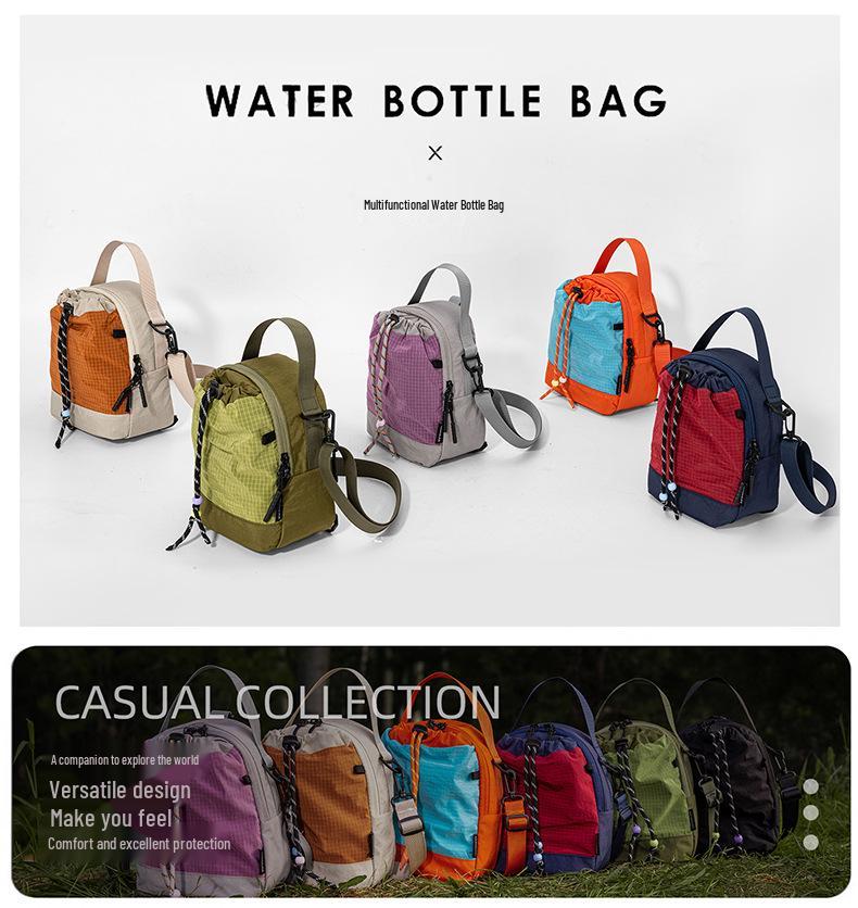 Color Block Crossbody Outdoor Sports Water Bottle Bag - Lightweight Drawstring Backpack
