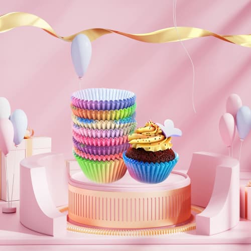 Vivi Bakie Muffinformar, 100-pack, 4 färger, Engångspappersformar för bakning, Fettavvisande pappersformar, Idealiska för muffins, matlådor och konfekt