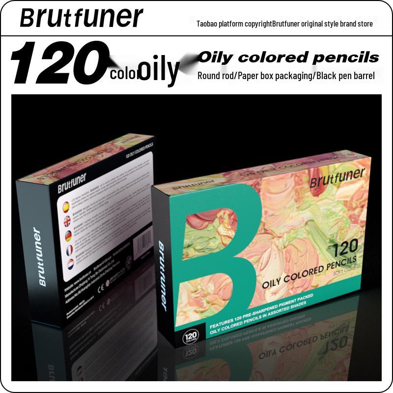 Brutfuner Black Barrel Oil-Based Colored Pencils - Thick Core, Soft, Available In 72, 120, or 180 Colors, In Tin or Paper Box