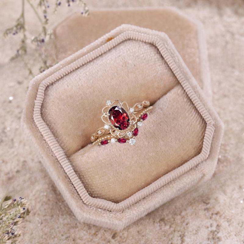 European and American new fashion red zircon inlaid with luxurious personality court-style women's rings
