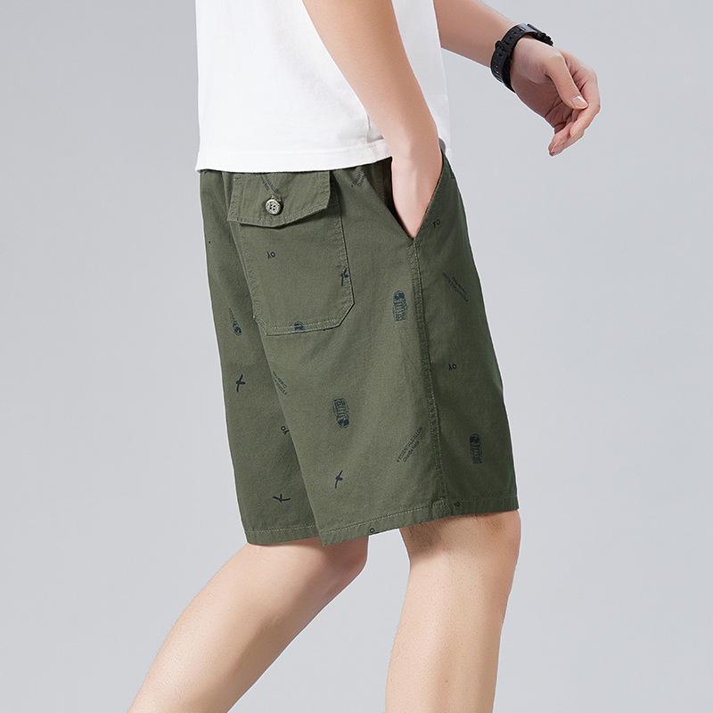

Men s Plus Size Cotton Printed Beach Shorts 2025 - Summer Trendy Youth Loose Fit Casual Five-Point Pants XL армия зеленый