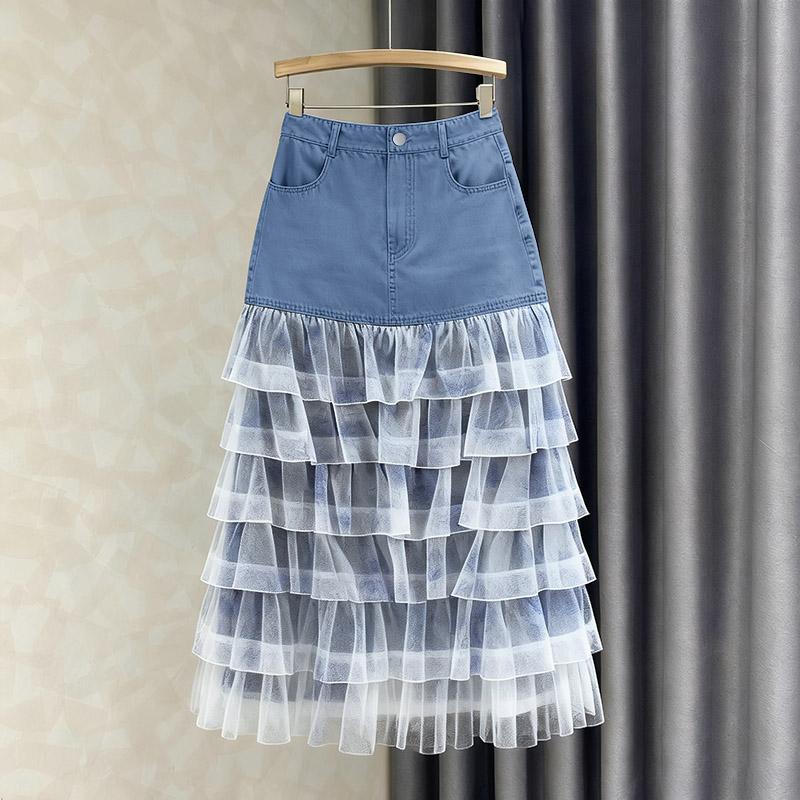 

ZANZEA Women Casual Mesh Splice Summer Midi Skirts 4XL синій