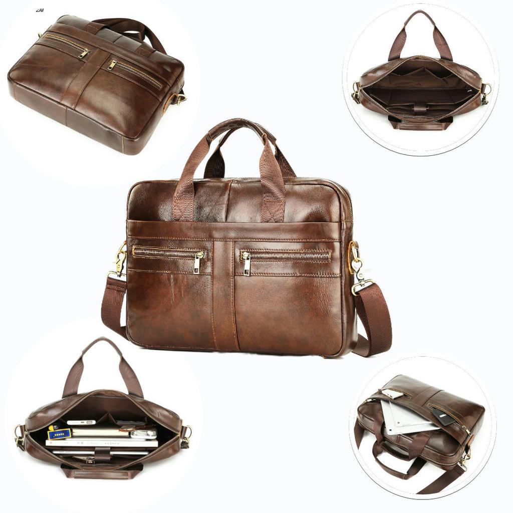 Business Casual Herren Aktentasche First Layer Rindsleder Laptoptasche Herren Schulter Messenger Bag