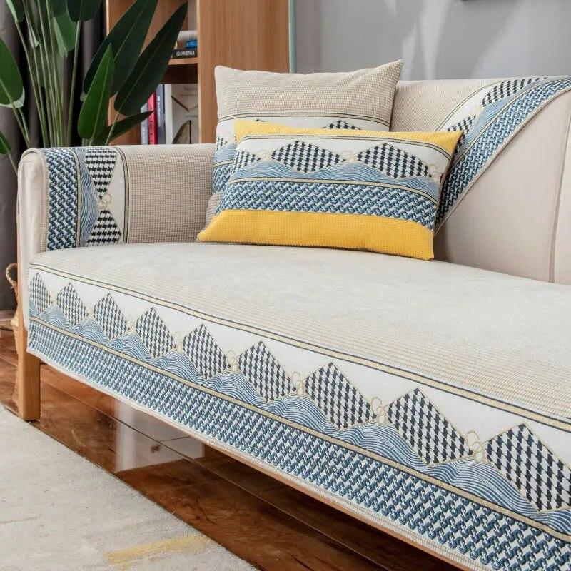 

Универсальный чехол для дивана Four Seasons, противоскользящий чехол для дивана в синельную клетку, современный простой комбинированный диван для гостиной, пыленепроницаемый 70x70cm 1pcs