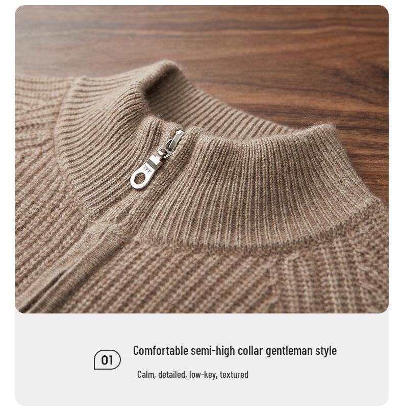 Men's Solid Color Cashmere Knit Cardigan - Autumn/Winter 2025, Loose, Soft, Comfortable, Zipper, Long Sleeve, Versatile.