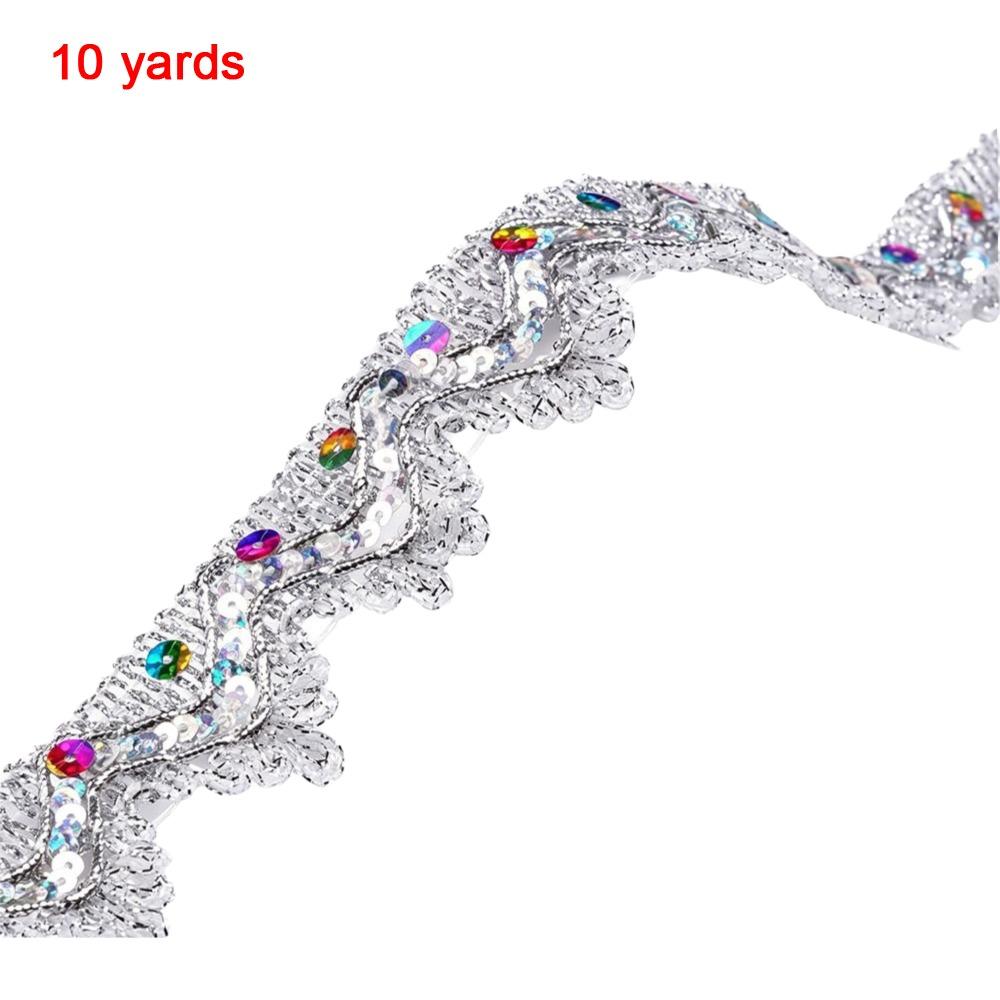 35mm Width Sequin Lace Trim Golden Silver Sewing Braided Lace Lace Trim Ribbon  For Dress Making