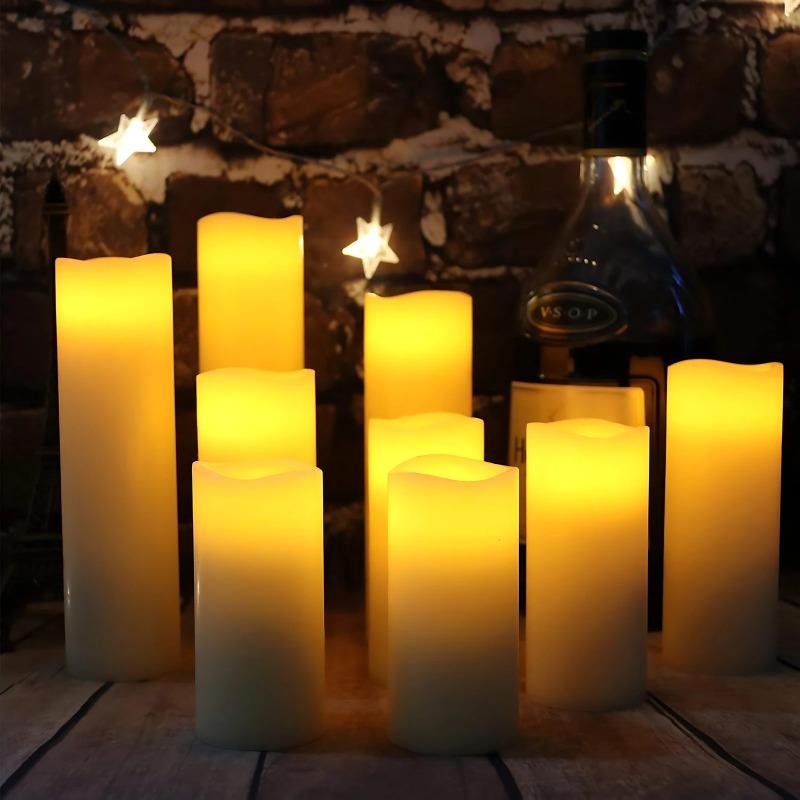 9Pcs LED Candles with Flickering Flameless Candles Battery Operated Pillar Candles Wedding Decoration Candlelight Christmas