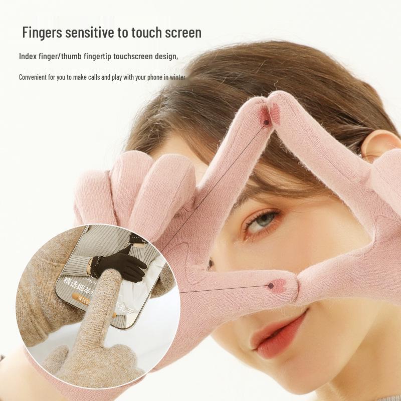 Women's Winter Wool Gloves - Warm, Thickened, Cute Korean Style, Thin, Touchscreen-Ready (Model DY03)