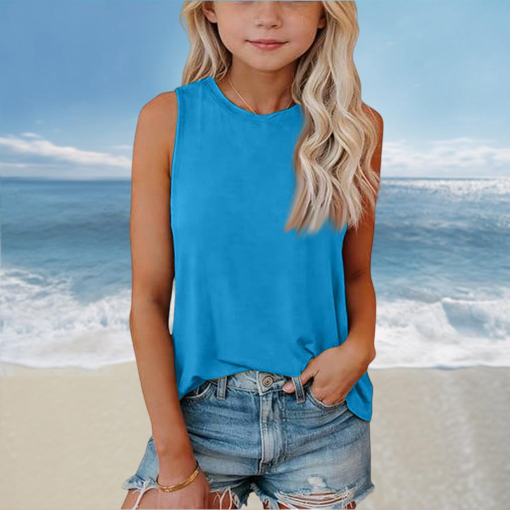 Girls Kids Summer Crewneck Sleeveless Shirts Tank Tops
