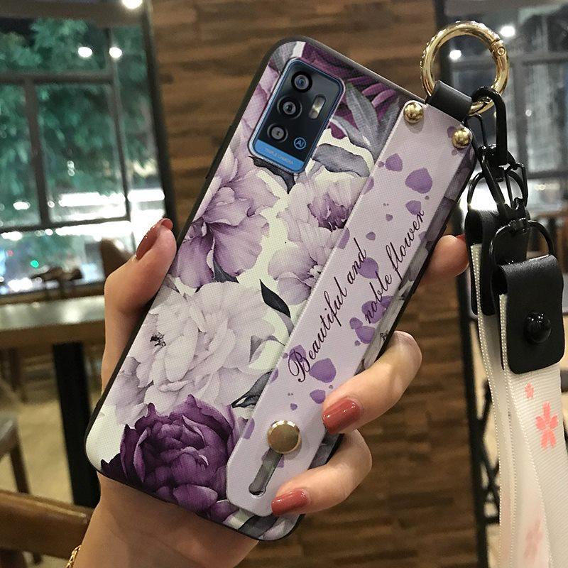Kickstand Durable Phone Case For ZTE Blade A71/Optus X Swift 5G Back Cover Soft case Flower Fashion Design Lanyard Ring