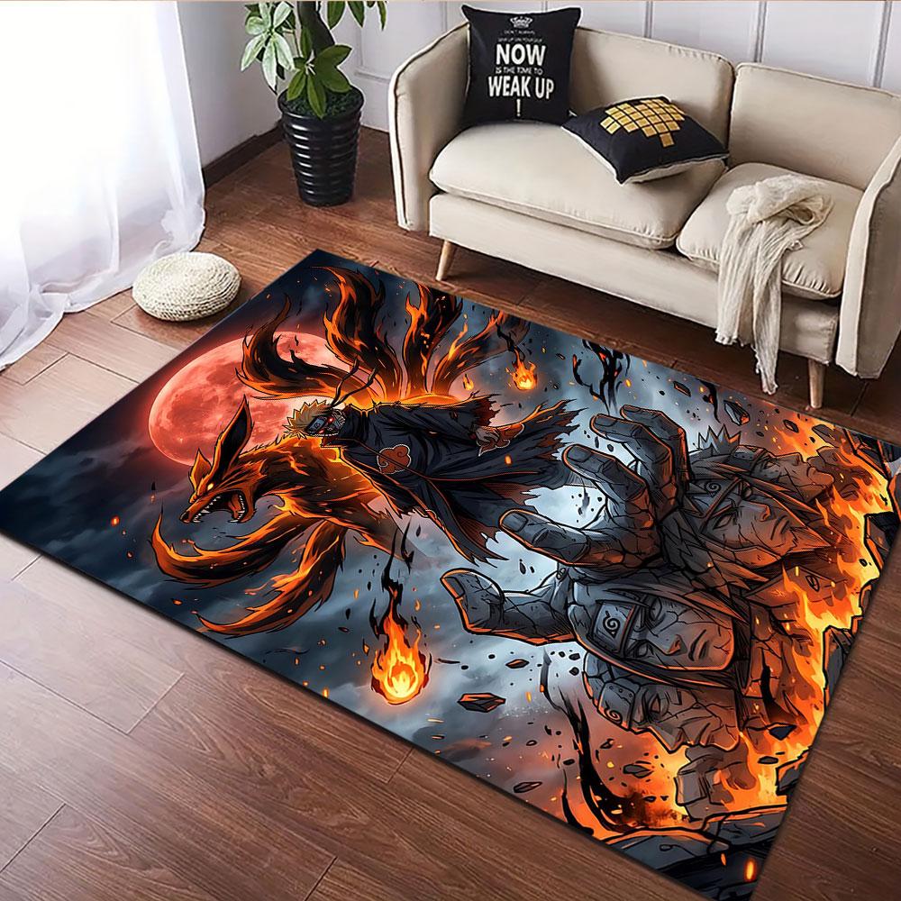 Fire Fox Warrior Under Red Moon Patterned carpet, suitable as a non slip play mat for the living room and bedroom sofa