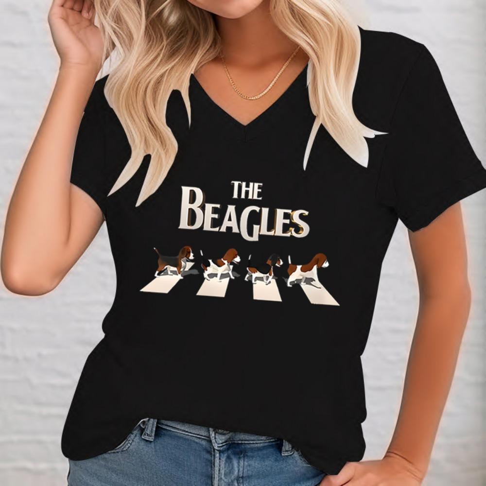 Beagle Graphic T-shirt Women Beagle Dog Funny Beagle Lovers T-shirt V-neck Summer Clothes and Dogs S