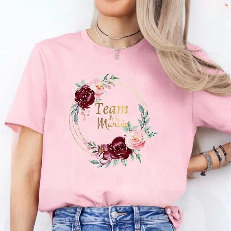 

French Girls Bachelorette Hen Party Evjf Tops Team Bride Bridesmaid TShirt Sleeved Wreath Graphic Tees Bridal Wedding S