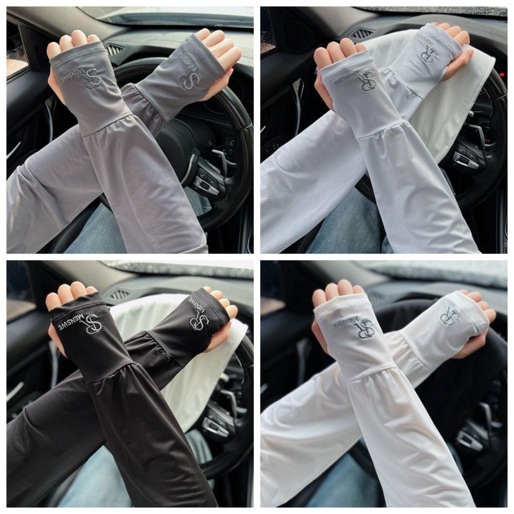 Solid Color Sunscreen Sleeve Anti-UV Sun Protection Cover Elastic Ice Silk Sleeves  Outdoor