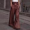 2026 High Waist Loose PU Leather Flared Pants with Pockets for Women