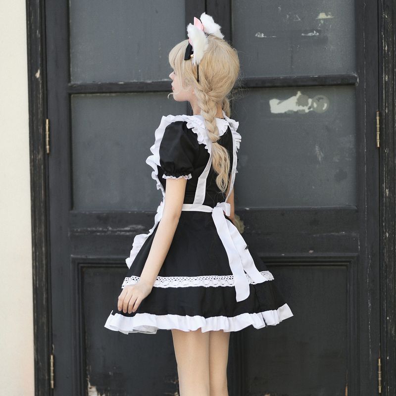 Nuovo Vestito da Cameriera Bianco e Nero, Carino Vestito Lolita, Uniforme da Cameriera da Caffè, Vestito da Donna