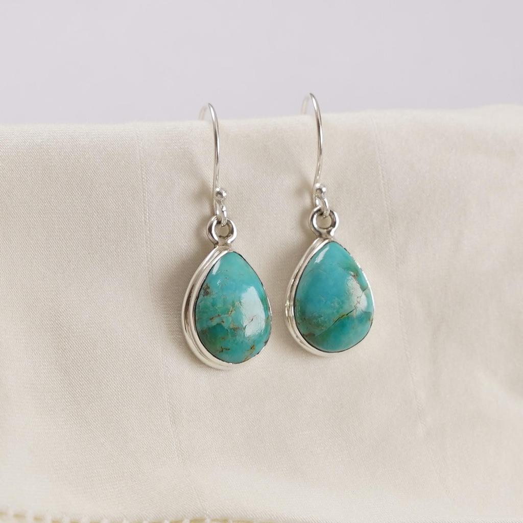 Boucles d'oreilles Turquoise en forme de larme: Pendentif en Argent Sterling, Pierre Précieuse d'Arizona