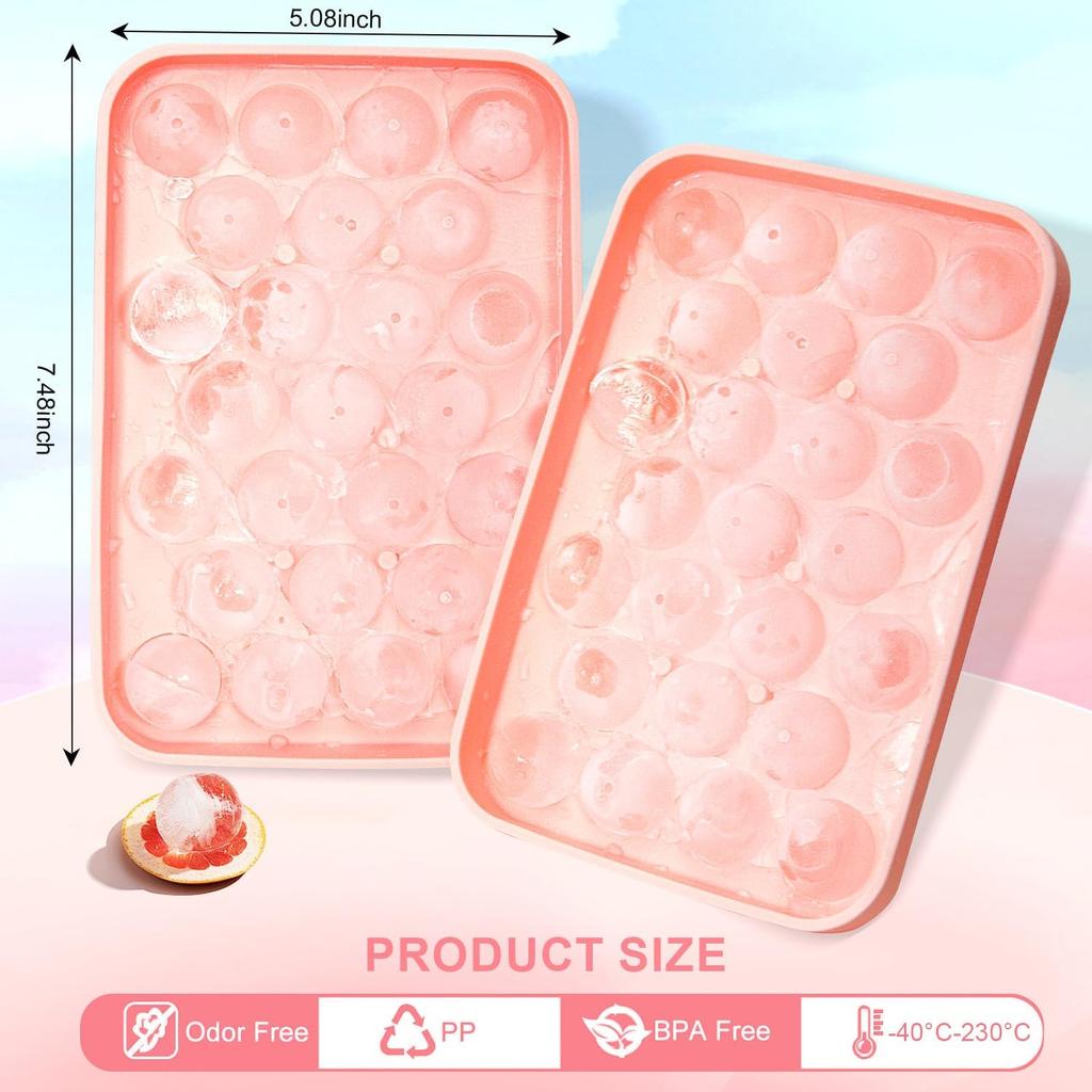 2 PCS Round Ice Cube Mold with Lid for Freezer Stackable Round 25-Ball Silicone Ice Ball Mold Easy to Release, Small Ice BPA-Free Trays for Freezer