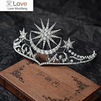 Barocke Stern Mond Krone Kristall Braut Diademe Strass Pageant Diadem Braut Stern Kopfschmuck Hochzeit Haar Zubehör Tiara