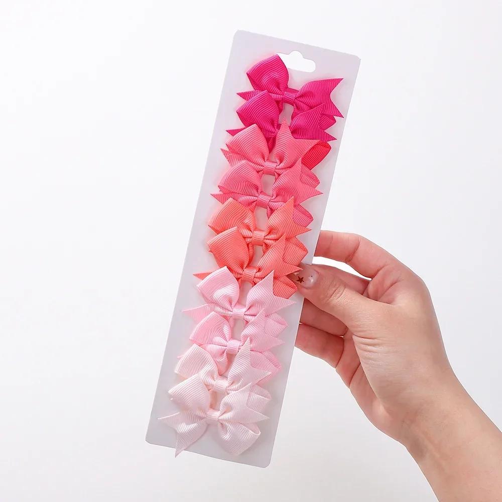 BABY BOWS 10pcs/Set Solid Handmade Bows Hair Clips Ribbon Bowknot Hairgripes for Girls Barrette Classical Kids Headwear Whole