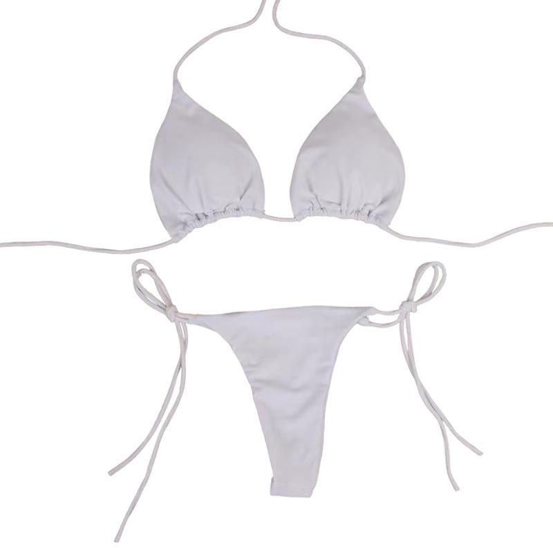 1Set Three-point Set European Style Tie Split Swimwear Solid Color Bikini Sexy Swimsuit