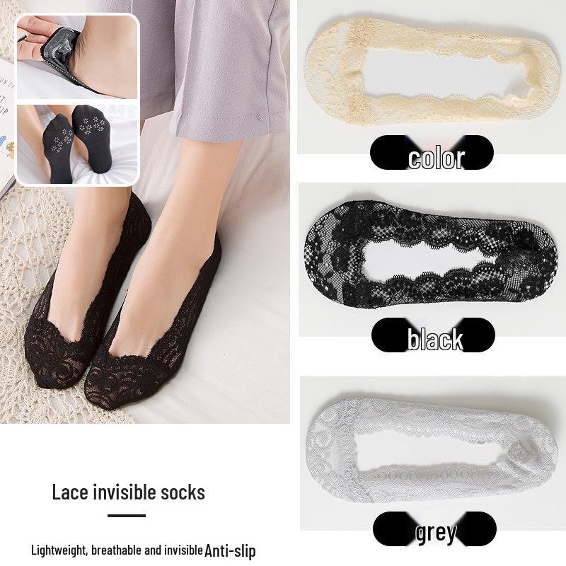 

Women s Summer Lace Anti-Slip Invisible Boat Socks - Cotton No-Show Low Cut Socks