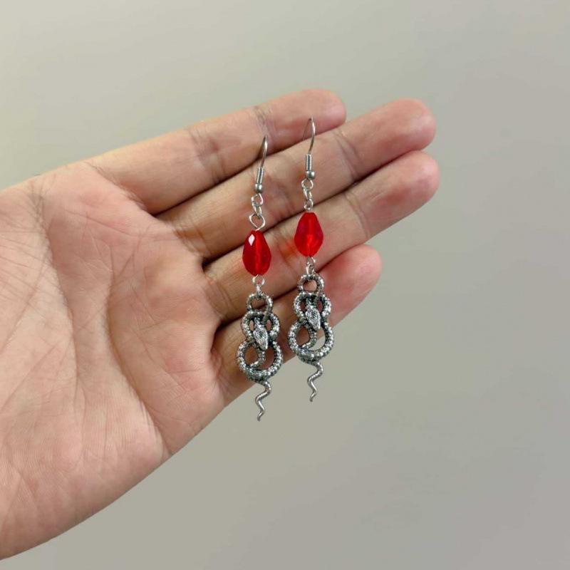 Gothic Red Snake Earrings - European & American Retro Punk Style